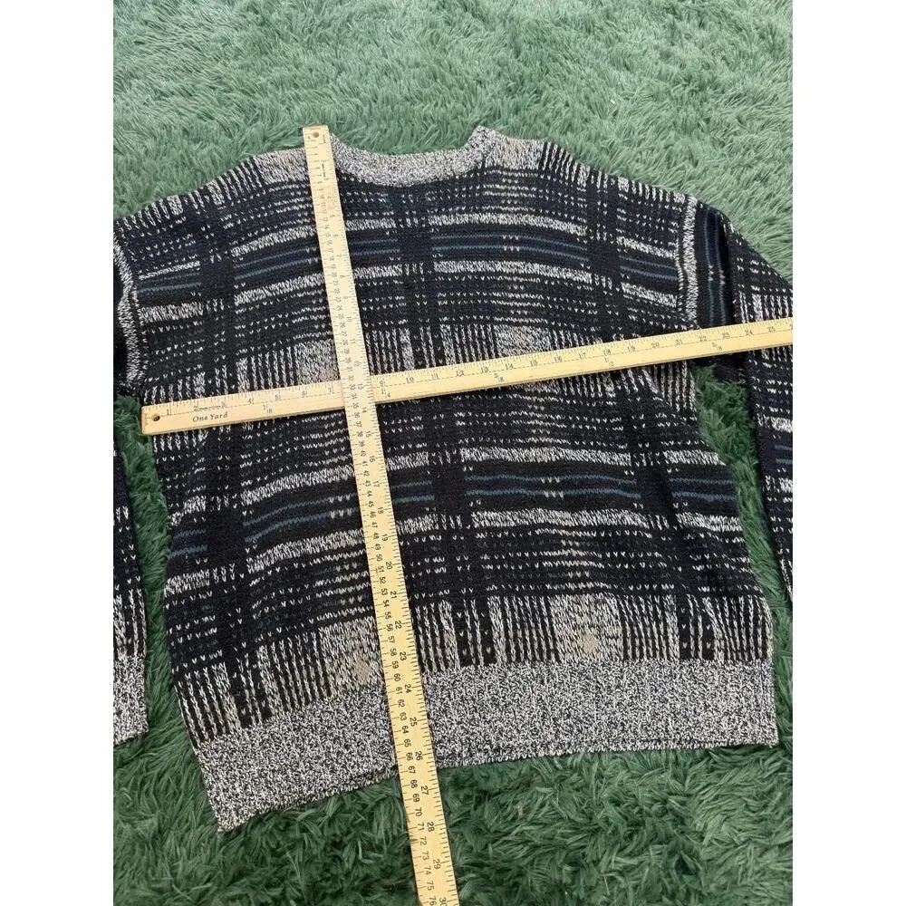 David Taylor VTG Men's Large Plaid Acrylic Knit Sweater Black White Blue Crew